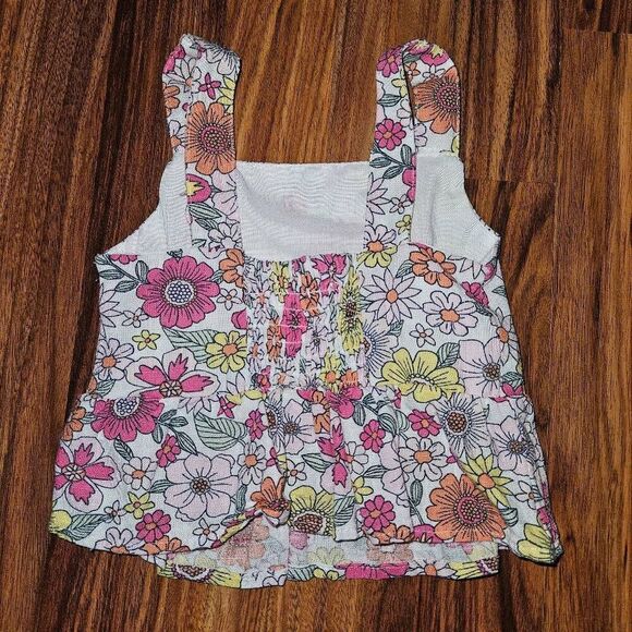 Btween White Pink Orange Floral 2 Piece Set Peplum Tanktop Wide Leg Linen Pants - Picture 8 of 8